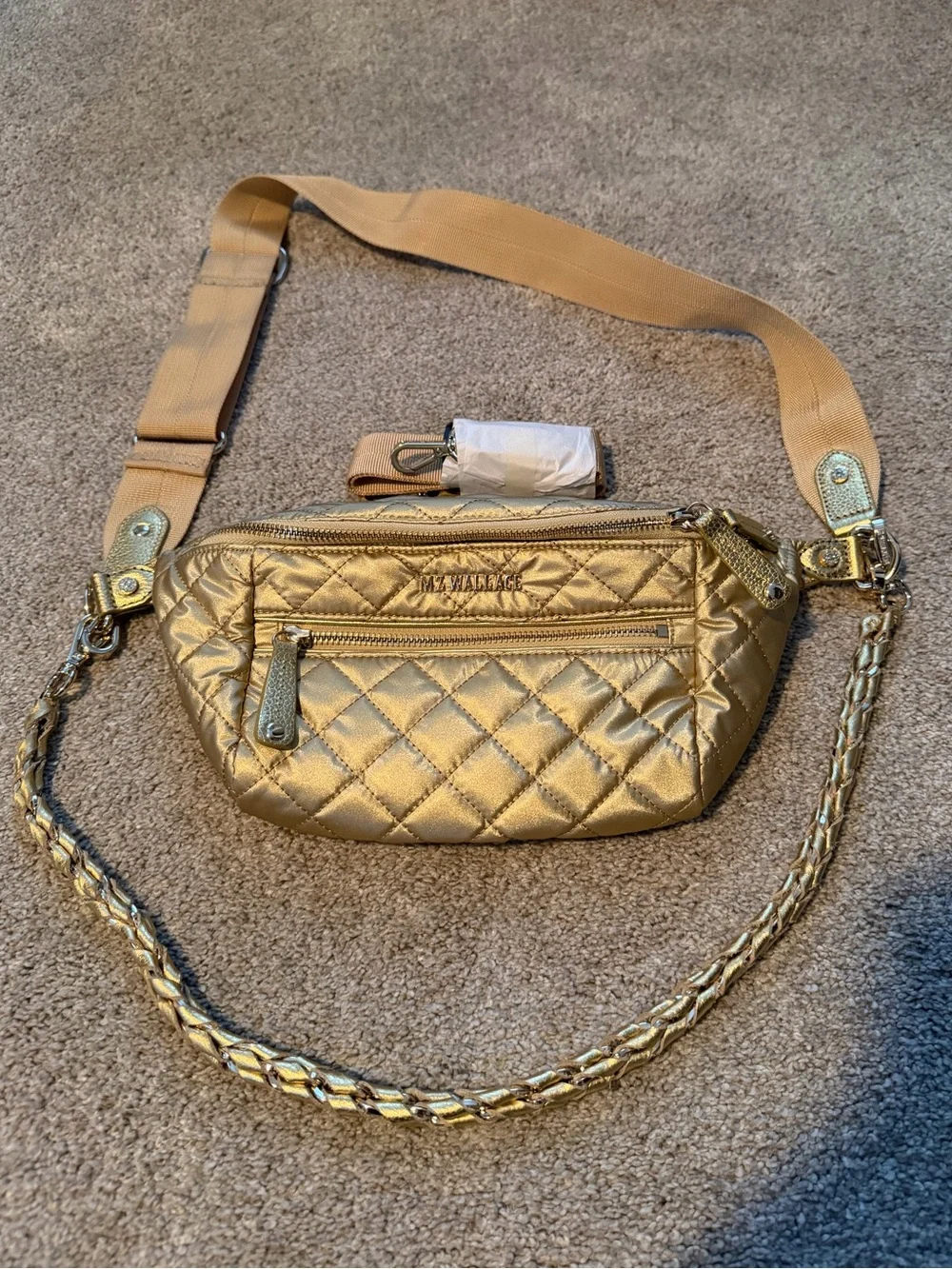 MZ Wallace Gold Quilted Belt Bag / Crossbody Sling – Metallic Gold - Picture 2 of 7